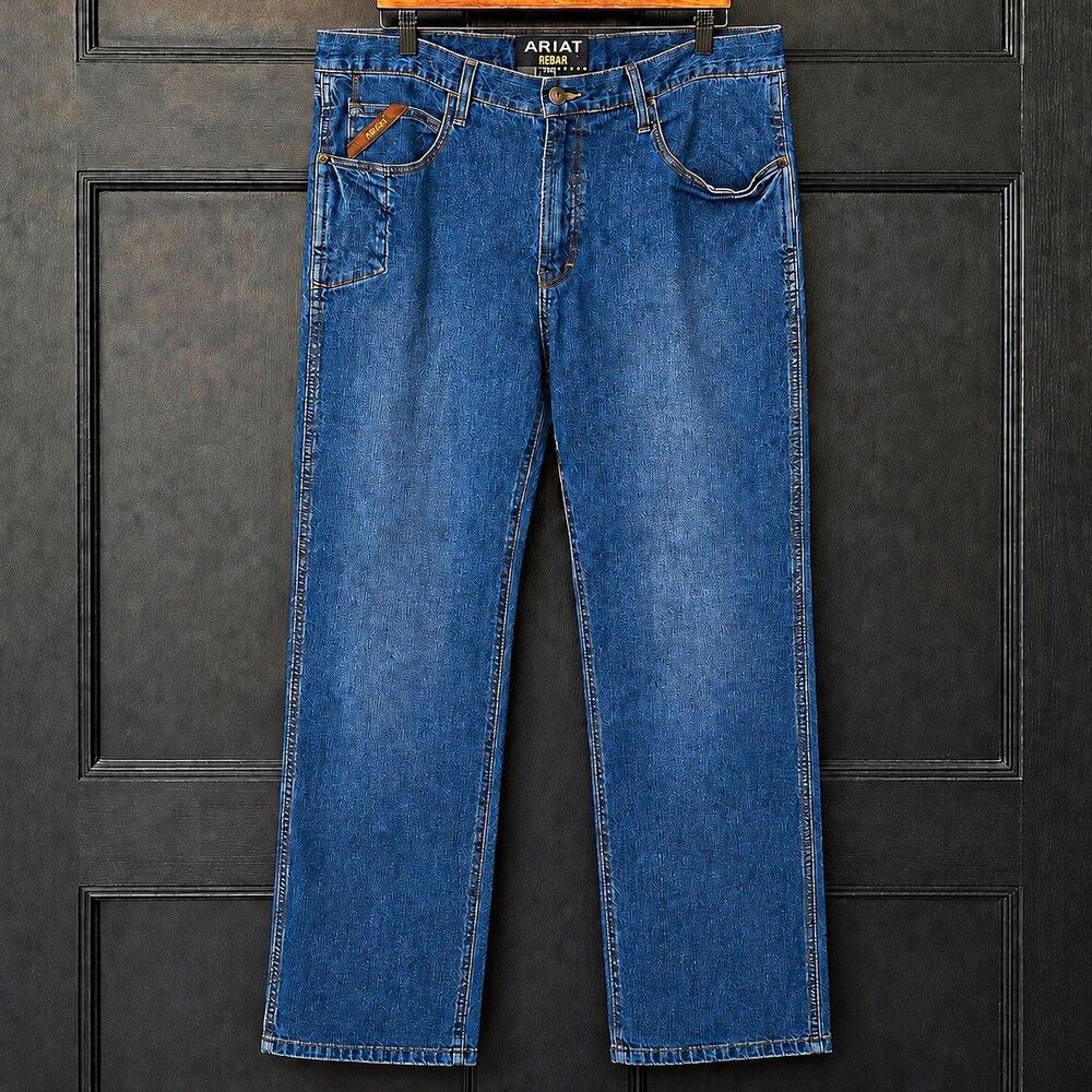 Ariat Rebar Men’s Blue Medium Wash Low Rise Bootcut Stretch Denim Jeans 38